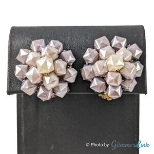 Vintage Hong Kong Cube Cluster Clip On Gold Tone Earrings